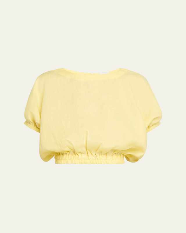 Cropped Short-Sleeve Linen Top